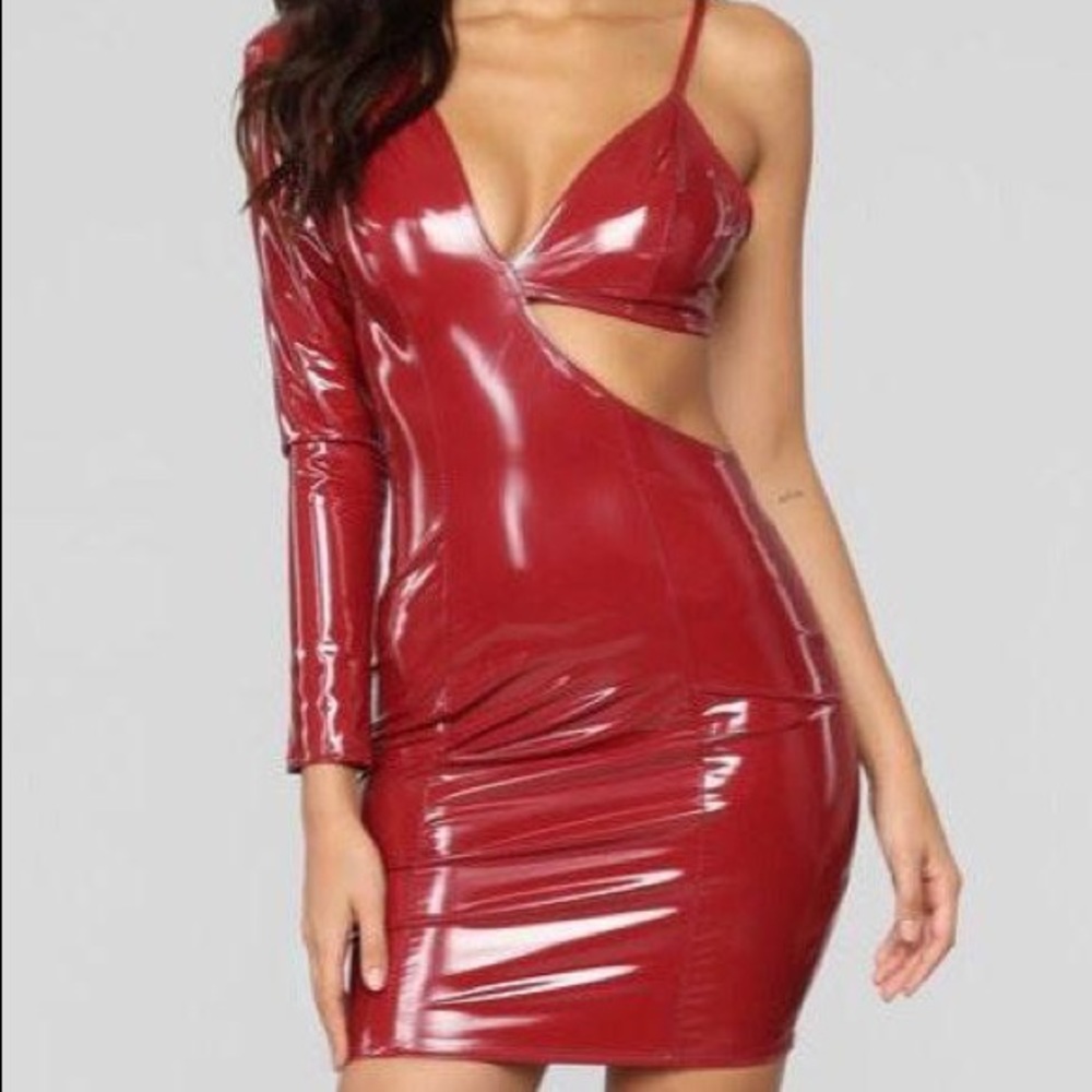 RED LATEX DRESS SIZE XS